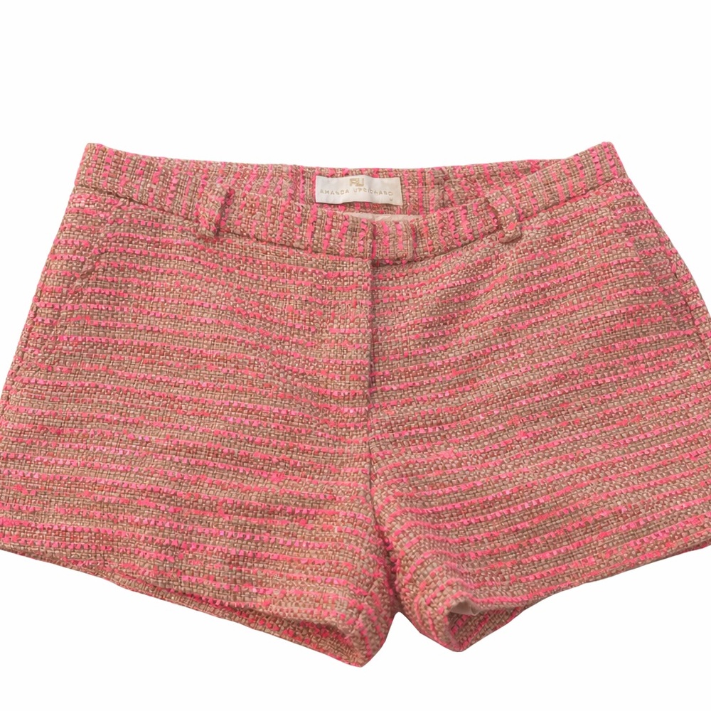 🌸 Amanda Uprichard Pink & Camel Tweed Shorts – Size M- 2.5” Inseam – EUC